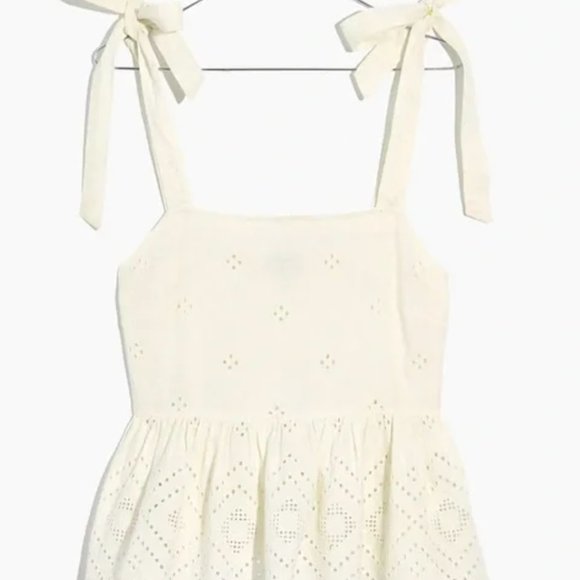 Madewell White Rosalie Tie Strap Top in Geo Eyelet - Picture 1 of 7